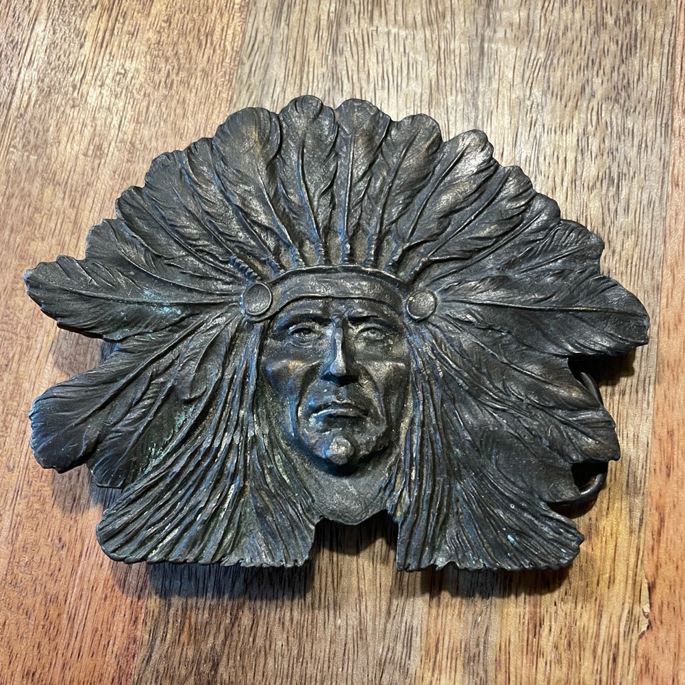BERGAMOT BRASS WORKS Vintage Indian Head Belt Buckle Collector’s Item
